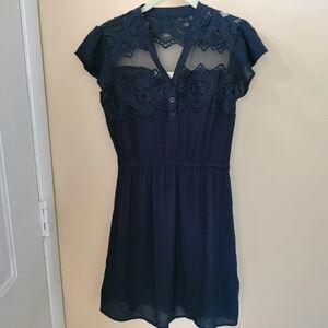 Sweet Wanderer S Navy Lace Mesh Gauzy Dress Elastic Waist Wedding Guest Vacation